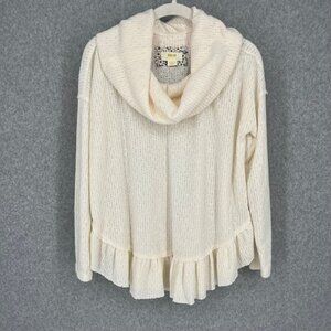 Maeve Womens Addie Ruffled Hacci Pullover Sweater Size XS Ivory Cowl Neck EUC